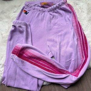 Aviator nation 5 stripe sweatpants size small pink purple women